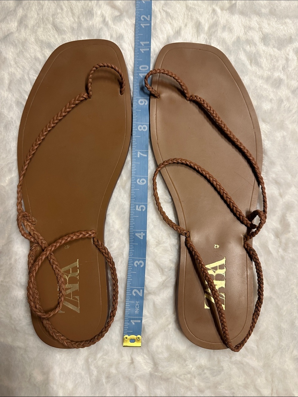 Zara Women's Braided Leather Flat Sandals - In Cognac- Size 42 or 11 - Picture 11 of 11